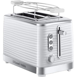 Тостер Russell Hobbs Inspire білий, 2 скибки, 6 режимів, з підставкою для булочок, широкі слоти, функції розморожування та підігріву, глянцева поверхня, 24370-56