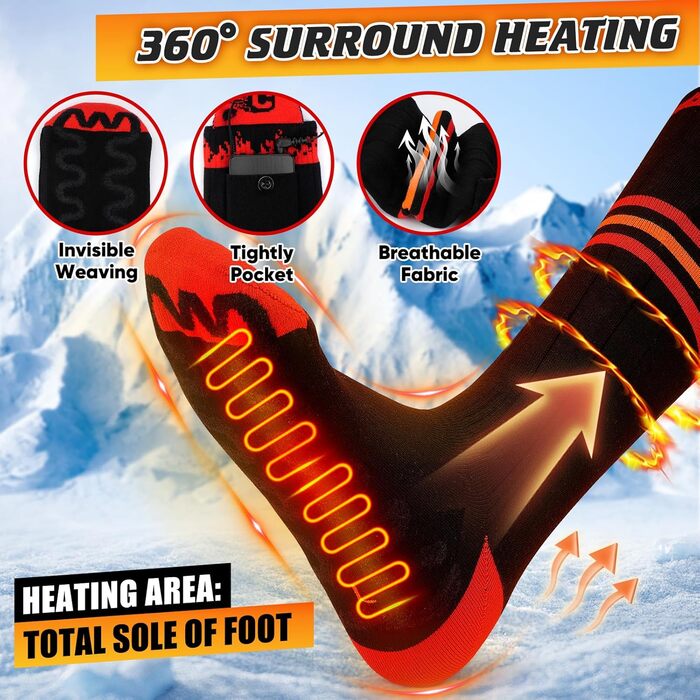 Гріючі шкарпетки COZII для жінок та чоловіків, 5V, 5000 mAh, акумулятор, 65°C, для зими, кемпінгу, полювання, катання на лижах, їзди на конях, смугасті