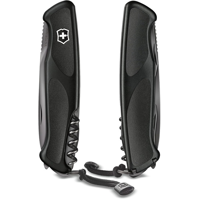 Victorinox Swiss Army Knife Ranger Grip 55 Onyx Black (12 Functions, Locking Blade, Wood Saw), black, 130mm Bundle with Knife Sharpener