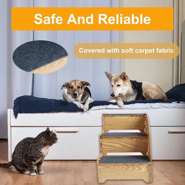 Сходинка для котів та собак з натурального дерева, 3 сходинки, 35 см, стабільна та неслизька