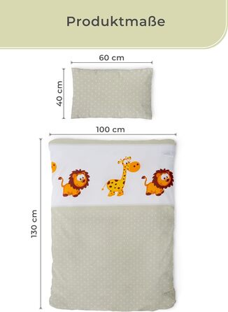 Набір постільної білизни для дітей Gräfenstayn® з тваринами (жирафа, слон, лев) - 100% бавовна (ренфорс) - 135x100 см, 60x40 см