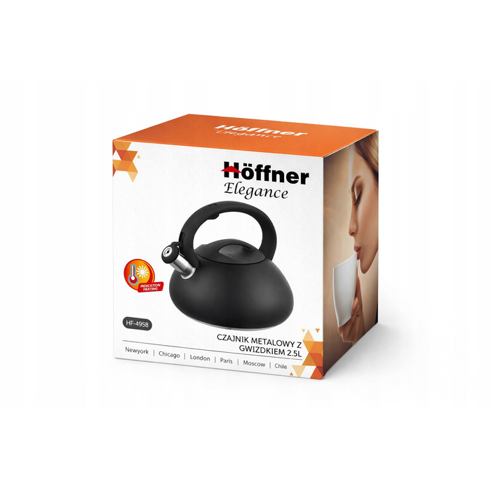 Класичний сталевий чайник Hoffner, 2,5 л, чорний