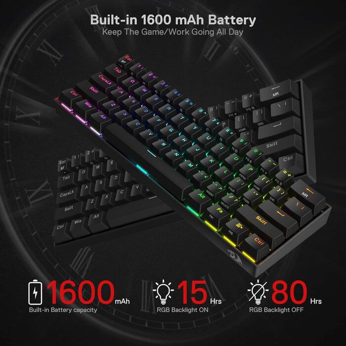 Redragon K530 Pro Draconic: Механічна ігрова клавіатура 60% з RGB-підсвічуванням, Tactile Brown Switch, Hot-Swap, для Windows/Mac/Android