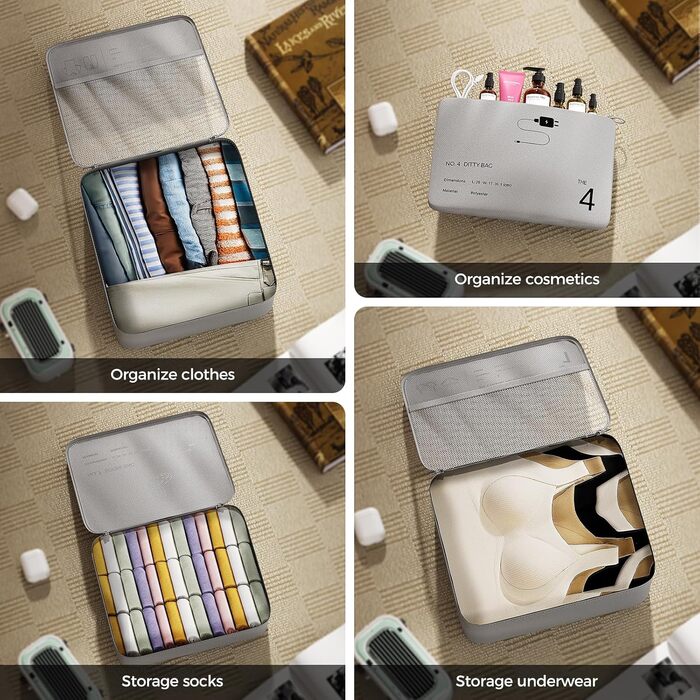 Органайзер для валізи Yomisee, Набір з 7 частин, Packwürfel Set, Органайзери для одягу в подорож, Сірий