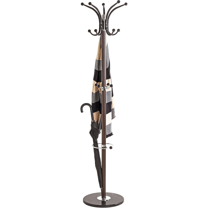 HAKU Coat Rack, brown, chrome, marble, metal - Dimensions: H 171 cm x Ø 39 cm, Style: Modern