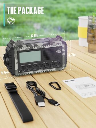 Радіо на сонячній батареї та з ручним генератором | Powerbank 12000mAh | AM/FM/SW, SOS, USB-C, IPX4, ліхтарик | для кемпінгу та відпочинку на природі (Граутарт)