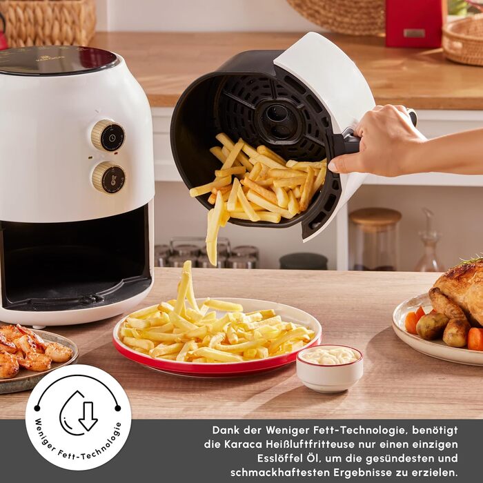 Karaca Multifry - Фритюрниця з гарячим повітрям 3.5л, 1300 Вт, Біла - Здорова смаження, Енергоекономія