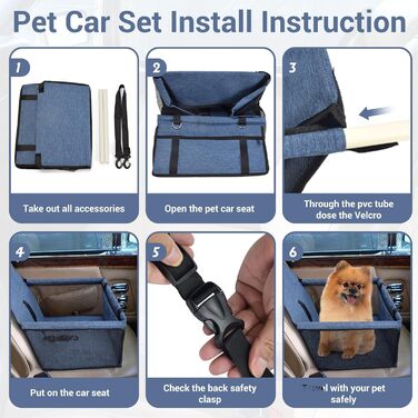 Автокрісло для собак: стабільне, дихаюче, знімне, для маленьких та середніх порід (Marineblau)
