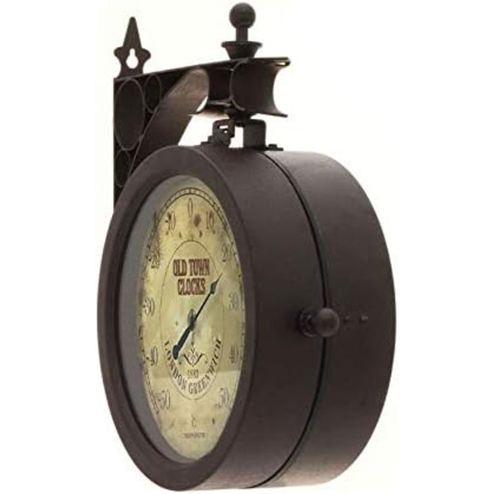 TFA Dostmann Nostalgia Wall Clock and Thermometer, Garden Clock, 60.3011, Outdoor Clock, Suitable for Outdoor Areas, Double-Sided, Antique Copper, L 270 x W 95 x H 295 mm