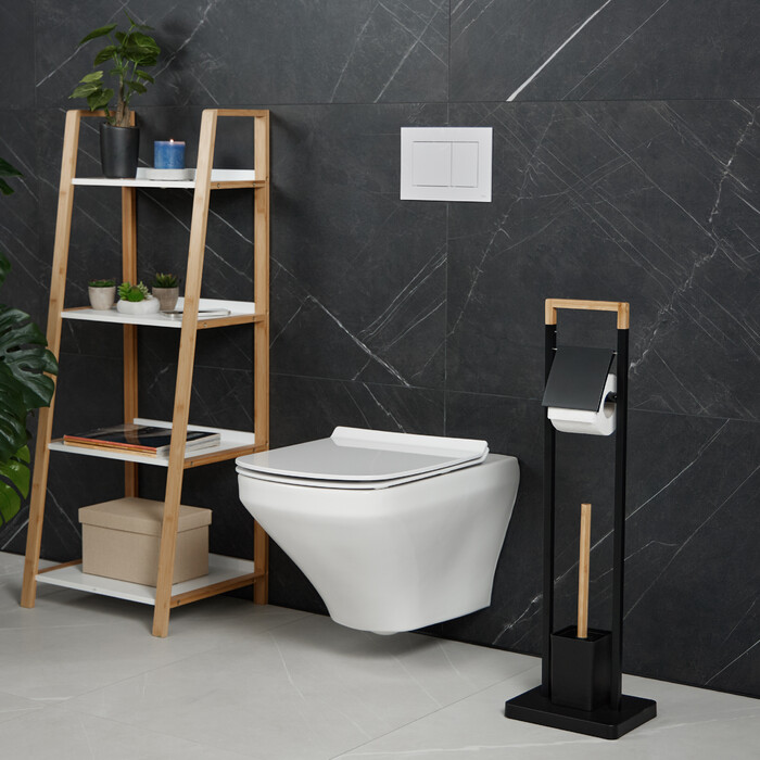 Relaxdays Toilet Set Bamboo & Stainless Steel