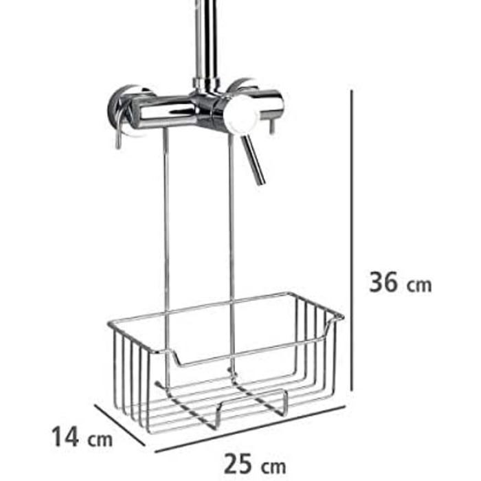 WENKO Thermostat Shower Caddy Model Milo, Shower shelf for hanging on the faucet, shelf made of stainless steel (rust-proof), 25 x 36 x 14 cm, Polished
