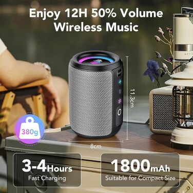 Bluetooth колонка 15W, портативна, 12 год автономії, IPX7 водонепроникна, сіра - для спорту, вечірок, подорожей