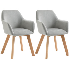 HOMCOM Dining Chairs 2-Piece Set Kitchen Chairs with Arm & Backrest, Velvet-Look Upholstery, Wooden Legs, Grey | Aosom