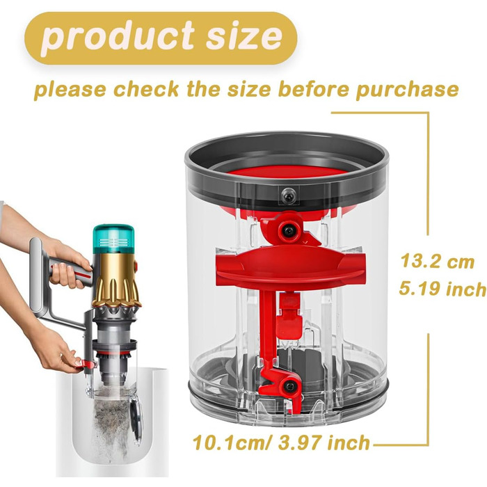 Dyson V10 & V12 Dust Bin Replacement - Large Capacity Container Accessory for Dyson V10 Absolute/Animal/Slim (Part No. 969509-01)