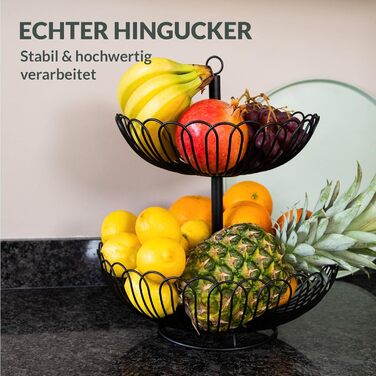Стійка для фруктів Chefarone® – XL, 33 см, 3 яруси, чорна – стильний фруктовий кошик з мисками, декор для кухні