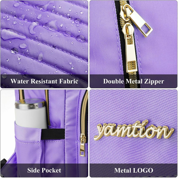 Жіночий рюкзак YAMTION: для школи, роботи, університету. USB-порт, відділення для ноутбука 15.6 дюймів, світло-зелений/світло-фіолетовий