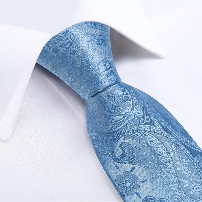 Набір краваток DiBanGu для чоловіків: візерунок пає, краватка, кишеньковий хустинка, краваткові застібки, для весілля та ділових зустрічей (небесно-блакитний 7902)