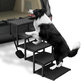 Сходинки для собак на 5 сходинок, розкладні – пандус для собак, витримує до 100 кг, регульована висота 44-72 см, щадна для суглобів, антиковзка, для маленьких, середніх та великих собак