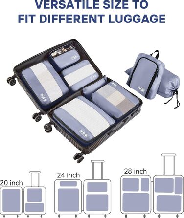Органайзер для валізи MURISE, 8 шт. - Packing Cubes для подорожей, набір для валізи з чохлом для взуття та косметичкою, система організації, Travel Essentials (Сірий)