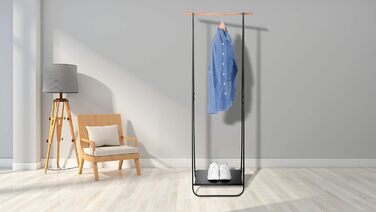 WOLTU Clothes Rack Black for Bedroom Wardrobe Clothes Rail Narrow Metal Clothes Rod with Metal Shelves approx. 54x45x141cm (WxDxH)