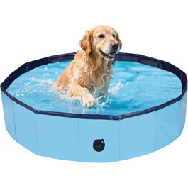 Басейн для собак, 160x30 см, складаний, з антиковзким покриттям, блакитний XL