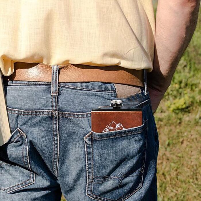 Набір фляга 260мл з нержавіючої сталі для віскі, міні-фляга, подарунок для батька (колір: коричневий)