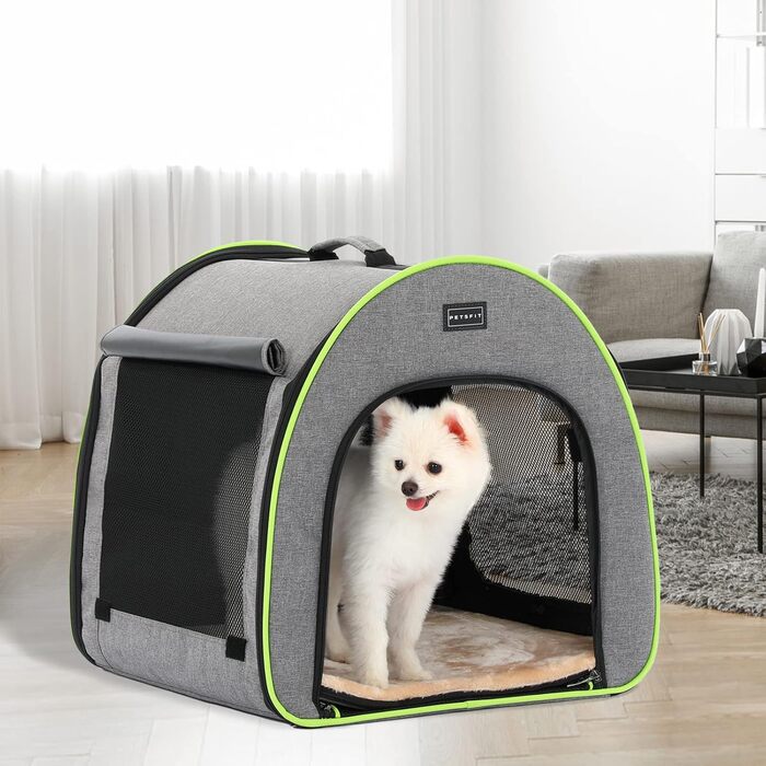 Кія для собак Petsfit: складана переноска для маленьких собак, котів та кроликів. Зручна переноска для дому, транспортування та сну. З анти-відкривачем та плюшевою подушкою, сіра, S