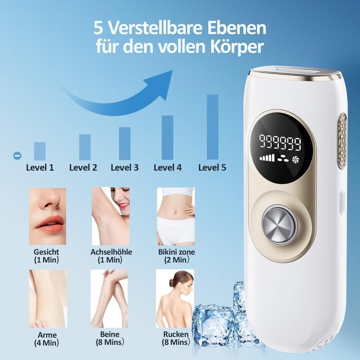 Пристрій для епіляції IPL з охолодженням та 999 999 імпульсів світла – лазерний епілятор з 5 рівнями енергії, для жінок/чоловіків/ногів/бікіні