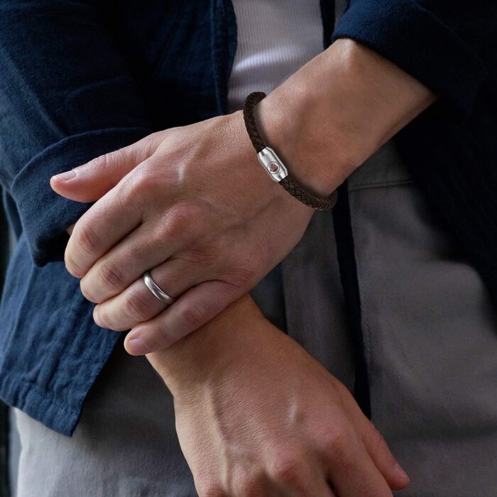 Чоловічий браслет Casisto.J з натуральної шкіри, плетіння, з магнітною застібкою, коричневий, 17.5 см