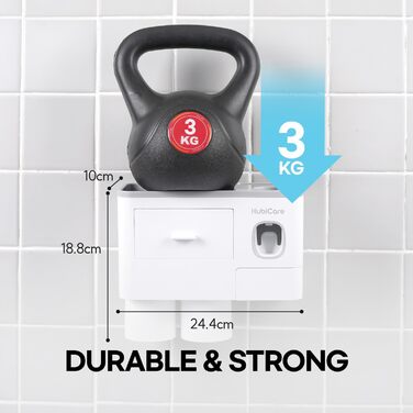 HubiCare Toothbrush Holder with Toothpaste Dispenser Wall Mount for Bathroom, Automatic Toothpaste Press, Bathroom Organization and Storage, 5 Toothbrush Slots (2 Cups)