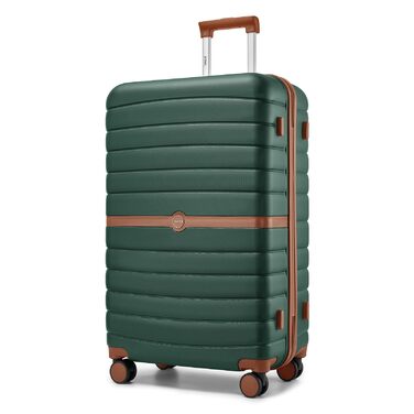 Чемодан KONO Reisekoffer Trolley 3-частинний з ABS+PC, жорсткий, з подвійними колесами та кодовим замком (великий 76 см, темно-зелений/коричневий)