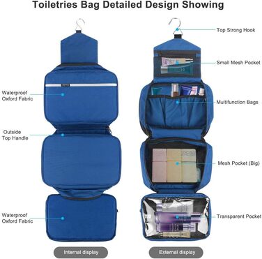 Сумка-органайзер для душу Jieei, водонепроникна, для чоловіків та жінок, з 4 відділеннями, складна, компактна (L-синій, L)
