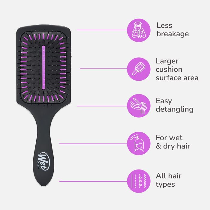 Щітка WetBrush Paddle Detangler з технологією HeatFlex та Aquavents для легкого розчісування та швидкого сушіння, підходить для всіх типів волосся, з активованим вугіллям, чорна