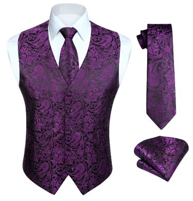 Чоловічий жилет Lila Weste Paisley жакард з краваткою та хустинкою для весілля та бізнесу, комплект до костюма, розмір M