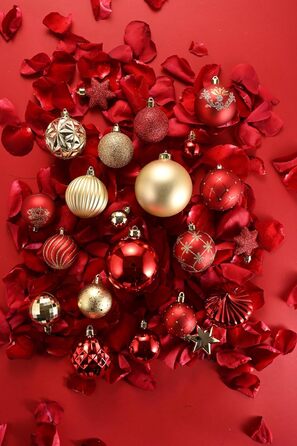 Набір прикрас для ялинки Valery Madelyn 20 шт, 6 см, пластик, червоний та золотий, з гачками | Новорічні кулі для декору