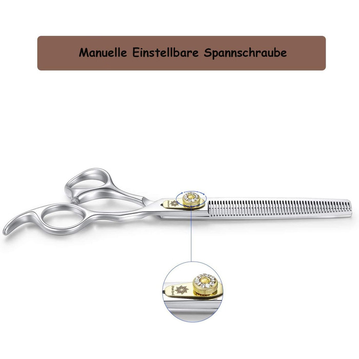 Професійна ножиця для грумінгу собак, 7 дюймів, пряма, для собак та котів, з тонкої стрижки, з японської сталі 440C