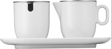 WMF Barista Sugar Bowl & Cream/Milk Pitcher Set - 130ml & 170ml - Porcelain with Lids and Saucers - Dishwasher Safe