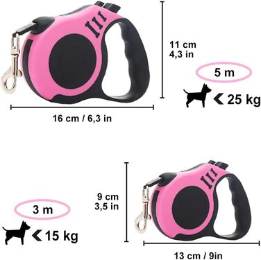 Висувна поводок для собак, 3 метри, рожевий. Підходить для собак маленьких, середніх та великих порід