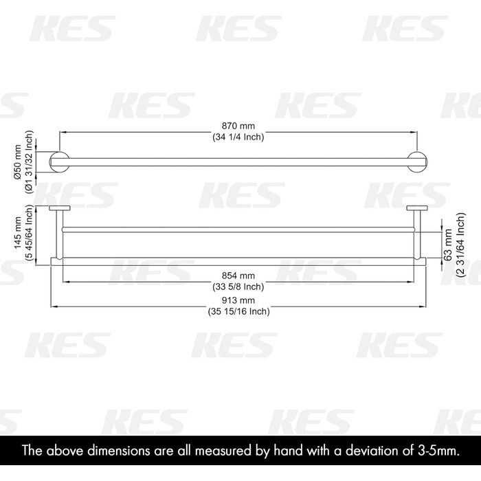 Тримач для рушників KES, подвійний, з нержавіючої сталі SUS304, 60 см, настінний, A2001S60