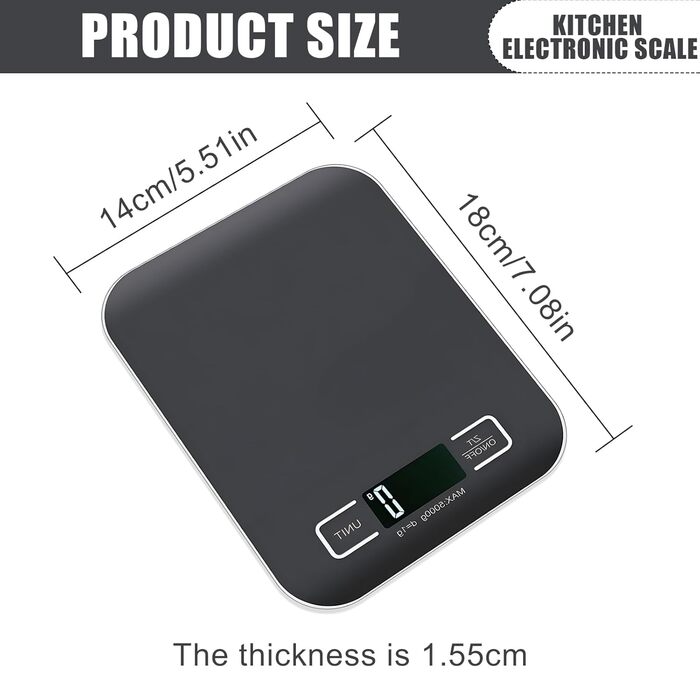 Цифрова кухонна вага, 10 кг/1 г, USB, акумулятор, LCD дисплей, функція тарування, професійна, металевий корпус (білий/чорний)