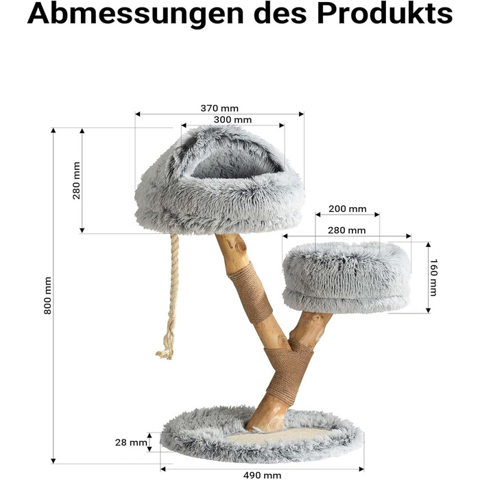 Кігтеточка Fudajo Designer у вигляді дерева, висока, з плюшем та сизалем, для котів, з гамаком (80 см)