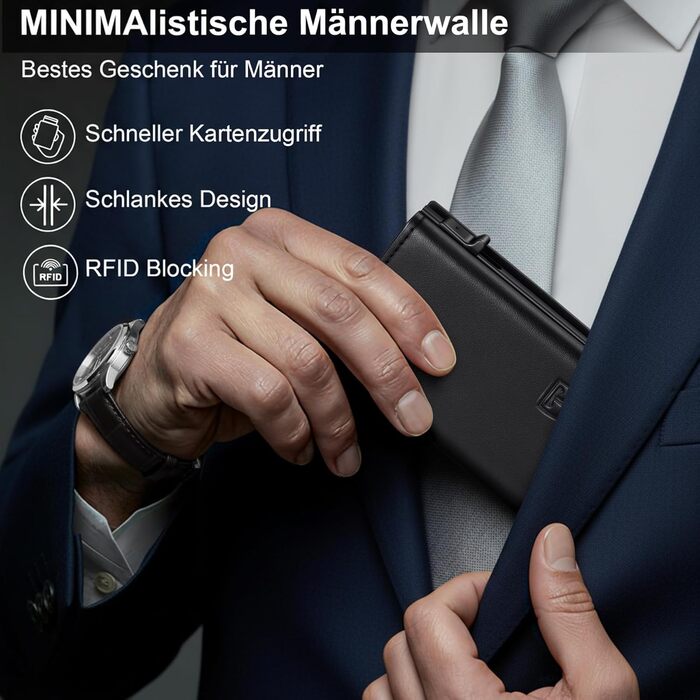 Чоловічий гаманець TENBST з RFID захистом, шкіряний Slim Wallet, картник на 8-10 карт, подарунок на День батька (Чорний/Помаранчевий)