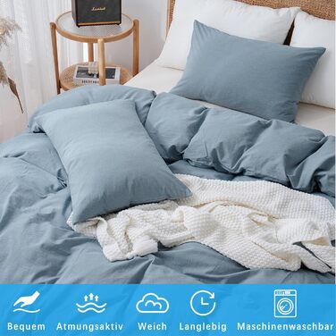Комплект постільної білизни ATsense 155x220 см, бавовна, 2 предмети, світло-блакитний, сертифікат OEKO-TEX, лляна текстура, дихаючий, 1 підковдра 155x220 см і 1 наволочка 80x80 см