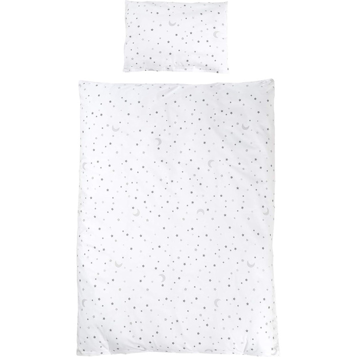 Комплект постільної білизни Roba для дитячого ліжечка 100 x 135 см - комплект постільної білизни для дівчаток та хлопчиків - ковдра та наволочка з бавовни для малюків та дітей - зірковий принт - білий (Сірий чарівний зірковий, 100x135 / 40x60 см)