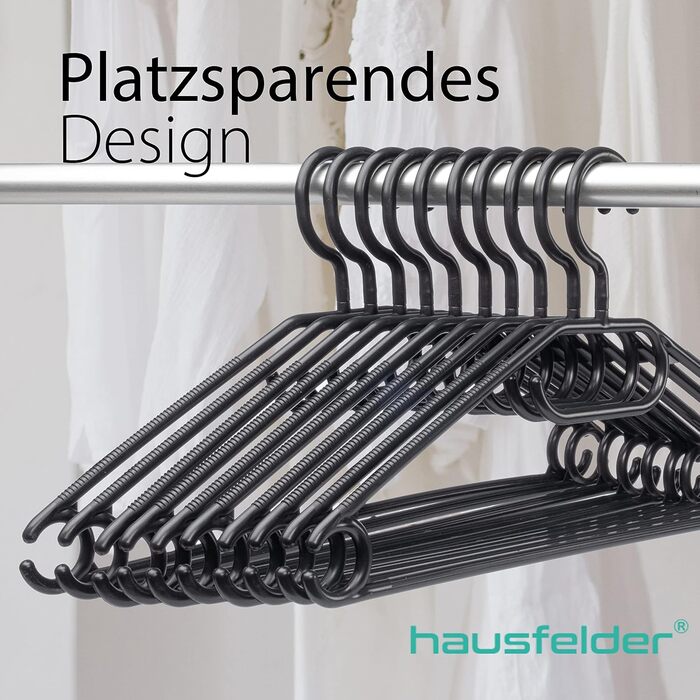 Hausfelder 30 Clothes Hangers, Ironing Set, Black Plastic Hangers, Swivel Hook, 30 Pieces