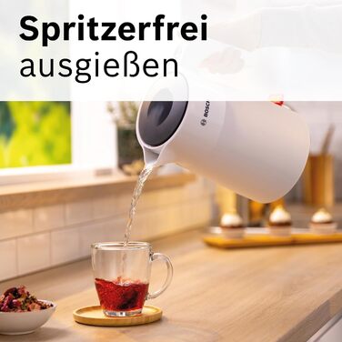 Електричний чайник Bosch MyMoment TWK2M161, 1.7 л, 2400 Вт, білий матовий, з автоматичним відключенням, захистом від перегріву, показом кількості чашок та фільтром від накипу