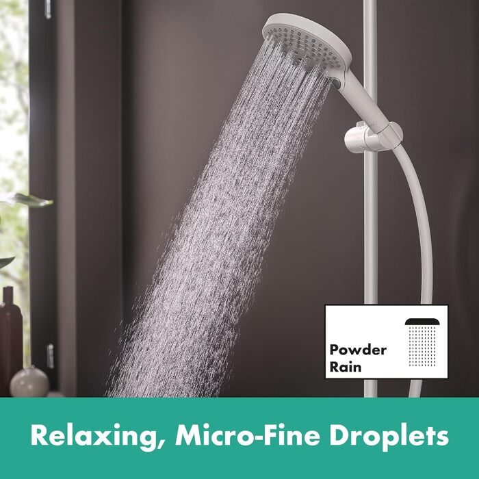 hansgrohe Raindance Select S - water-saving showerhead 9 l/min (EcoSmart), handheld shower with 3 spray patterns, round shower head (⌀ 120 mm), water-saving showerhead with anti-limescale function, (with PowderRain spray, Mattwhite, 3 spray patterns including PowderRain)