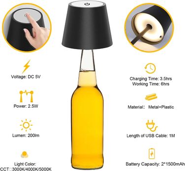 Акумуляторна LED-лампа Antela настільна бездротова диммируемая, IP44, чорна, 2 шт. для дому/саду, ресторану/бару