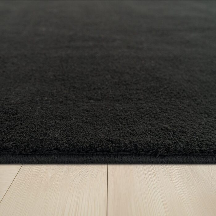 Килимок для вітальні TT Home з коротким ворсом, чорного кольору, 120 см (круглий), антиковзаюча підкладка, сучасний, можна прати