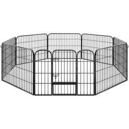 Турнік для цуценят Tectake 60 см, 8 гратуарів, переносний вольєр для тварин, вольєр для собак, котів, кроликів, морських свинок, для дрібних тварин - чорний 402502